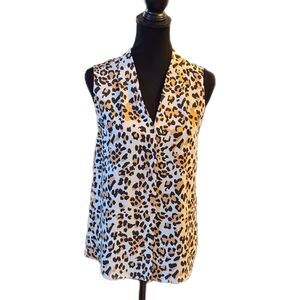 Aritzia Babaton NWT Akira Cheetah Print Silky Satin V-Neck Blouse Size L (12-14)